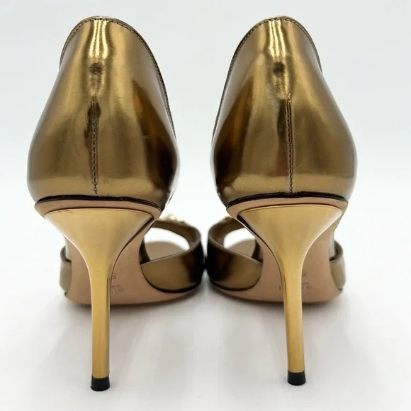 GUCCI WOMEN’S HORSE BIT OPEN TOE GOLD HEEL SZ 5.5 B - Picture 7 of 10